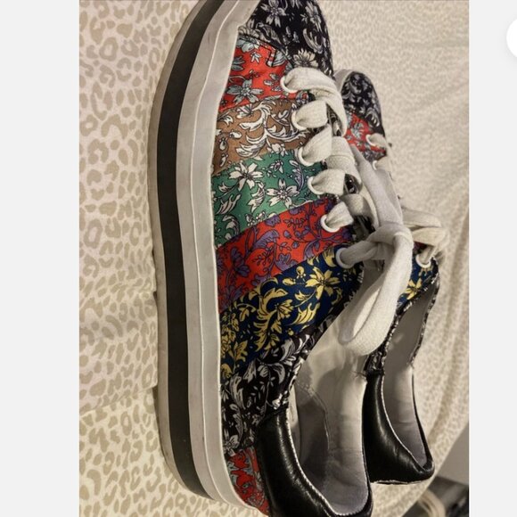 Alice + Olivia Emmalyn Leather Striped Floral Platform Sneakers Women Size 7M - Picture 3 of 10